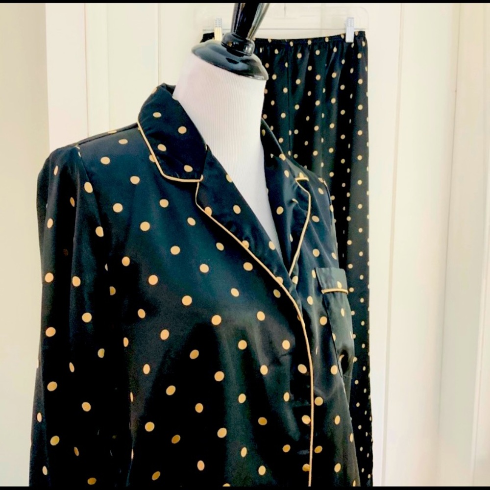 Morgan Taylor Black w/ Tan Polka Dot Pajama Set